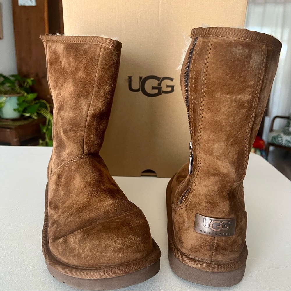 UGG Mayfaire Chestnut Brown Suede Boots with Shearling Lining